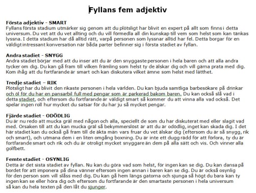 Fyllans fem adjektiv