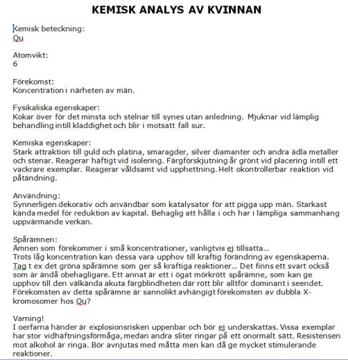 Kemisk analys av kvinnan