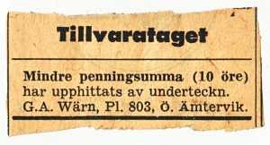 Upphittat 10 öre Ö Ämtervik