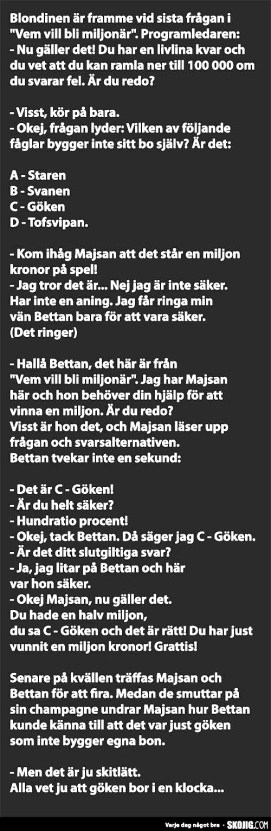 Vill du bli miljonär Göken svvitt